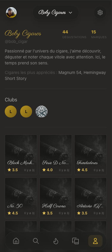 Profil utilisateur avec collection de cigares